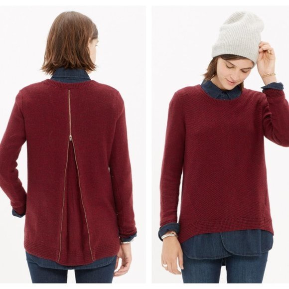 Madewell Sweaters - MADEWELL Backzip Pullover Sweater Merlot xs